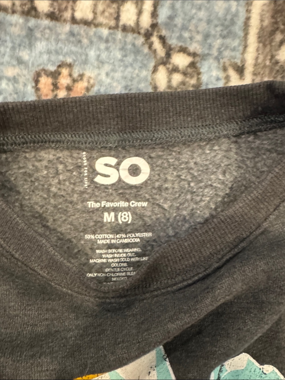 SO Black Graphic Crewneck with Teal and Yellow Accents - Picture 2 of 3